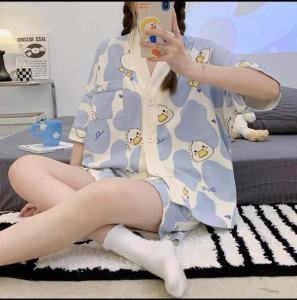 Đồ ngủ bộ đồ ngủ nữ mỏng mùa hè Đầm gia đình hoạt hình phong cách Hàn Quốc