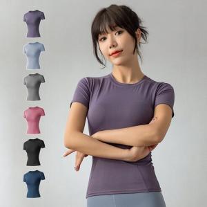 HOLA High Elasticity Women 2 Piece Outfits Slim Short Sleeve T-Shirts Shorts Sets for Yoga Running Gym