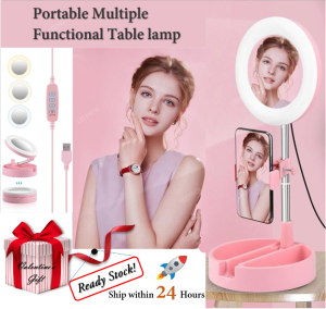 Live Makeup LED Mirror Beauty Selfie Desk Lamp with Table Ring light 3in1 USB Port 6.3 Inch FoldingPortableFoldable desktop stand G3 LotzBuy