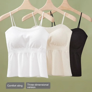 Four Seasons Pleated Camisole with Chest Pad and Beautiful Back Underwear for Spring and Summer with Pleated Bra