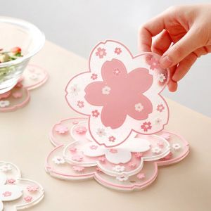Polocat 1pc Japanese Style Cherry Blossoms Heat Insulation Table Mat Office Family Non-slip Tea Milk Cup Coffee Mug Pot/Bowl Coaster