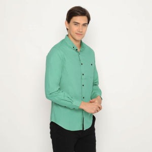 Kemeja Pria Lengan Panjang Polos Slimfit Hijau Wardah Murah Distro 5371