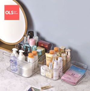 OLS Transparent Pantry Makeup Organizer U-Shape Drawer Food Condiments Bins Container Storage Box Desk Cutout Handle NO LID/COVER