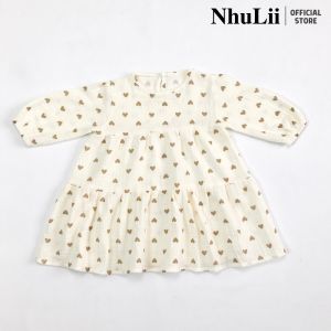 Váy bé gái NHULII váy phong cách nàng thơ hoạ tiết trái tim cho bé 8 đến 17 kg NI021