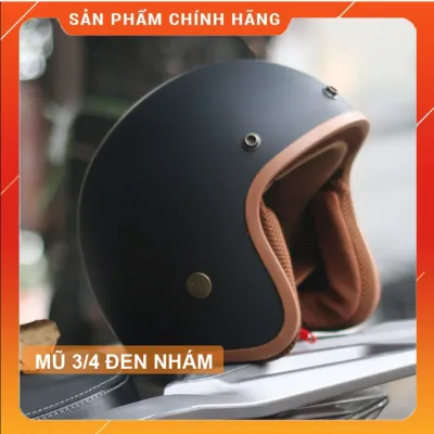 Mũ Bảo Hiểm 3/4 Đen Lót Nâu Chính Hãng ( Kính Phi Công + Kính UV400 Đen )