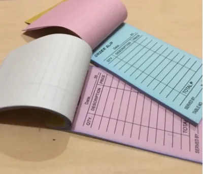 ORDER SLIP Receipt Slim Restaurant bar receipt Triplicate and duplicate carbonize