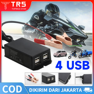Adaptor Charger HP Darurat Pasang Ke AKI Motor Mobil Universal 4 USB Sambungan Charger Casan HP Ke Aki Motor