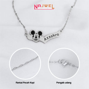 Rafaeyza Necklace Kalung Anak Titanium Ukir Nama Laser Premium Micky Mouse Anti Karat Pecah Kopi