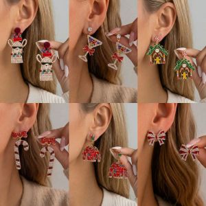 PYA94 Tassel Christmas Earrings Long Rhinestone Santa Claus Dangle Earrings Trendy Snowflake Christmas Jewelry Christmas