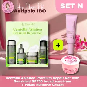 Her Choice Ph SET N -BIGGER Centella Asiatica Premium Repair Set with Pekas Remover Cream and Sunshield SPF50 Broad Spectrum - All in one Solution for Glassy & Glowy Skin