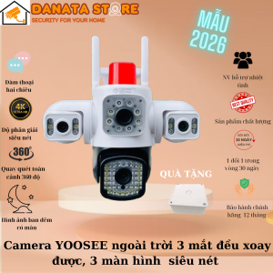 (Lỗi 1 đổi 1) Camera YOOSEE ngoài trời 4 mắt (xoay được 3 mắt) 3 màn hình độ phân giải FHD tích hợp 46 LED siêu nét có tiếng việt