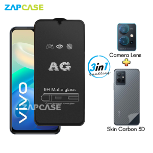 Vivo Y55 5G Y75 5G PAKET 3in1 Tempered Glass Anti Glare Free Camera Lens dan Skin Carbon