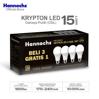 Hannochs Lampu Bohlam LED Krypton Multipack 15W Cahaya Putih (Beli 3 Gratis 1)