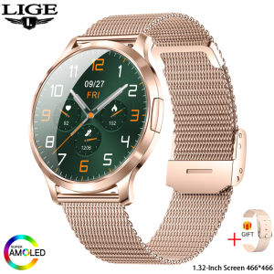 Lige 1.32 Inch Màn hình AMOLED Đồng hồ thông minh Phụ Nữ Ban Đầu cuộc gọi Bluetooth Thể Thao Thiết bị theo dõi sức khỏe tập luyện đồng hồ chống thấm nước Cho Nam Giới IOS Android