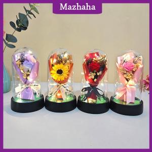 Mazhaha 1 Set Eternal Rose Light Soap Flower In Acrylic Cover LED Valentine Day Gift For Girlfriend Mothers Day Wedding Bridesmaid Gift