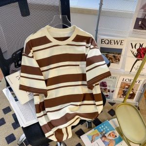 2023新款条纹T恤男士夏季薄款潮牌圆领短袖宽松休闲百搭男生上衣