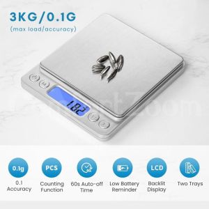 Small Kitchen Weight Scale 500g/0.01g Digital 3kg/0.1g Scale Precise Digital Kitchen Scale with LCD