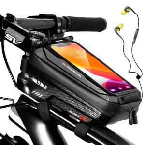 WILD MAN Waterproof Cycling Bag Frame Front Top Tube Bike Bag 6.9in Phone Case Touchscreen Bag MTB Pack Bicycle Accessories