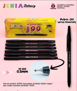 (Beli 12 + Free 1pc) Pulpen / Ballpoint / Pena Hitam Merk JENIA J99 (0.5mm - Semi Gel)