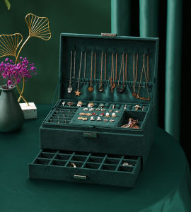 Three layer Velvet Jewelry Box With Lock Large Multifunction Watch Necklace Jewelry Organizer Storage Box