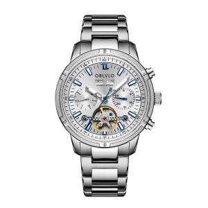 (OFFICIAL 3 Yrs WARRANTY) OBLVLO CM-T Leather Strap Luminous Annual Calendar Monthly Calendar Waterproof Automatic Mechanical Mens Business Watch