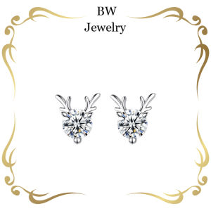 BWjewerly ต่างหูสตั๊ดเขากวาง  ต่างหูหนึ่งกะรัต  ต่างหูง่าย ๆ สำหรับผู้หญิง