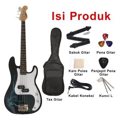 KAWES Gitar Bass Listrik ST dengan Badan Maple 4 Senar Ukuran Penuh Gaya PB Paket Pemula