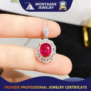 Montagne Jewelry 925 Silver Pendant Elegant Gem Inset Design Fine Jewellery Natural 7x8mm Red Tourmaline Pendant Necklace