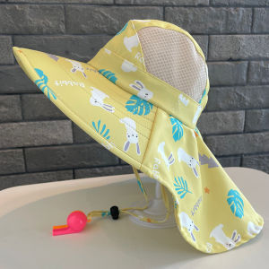 Sun Hat For Baby Summer Cap Kids Fisherman Hat Summer Sunscreen Big Brim Anti-Ultraviolet Breathable UV Protection Beach Hat Outdoor Sunshade With Whistle Quick-Drying Breathable