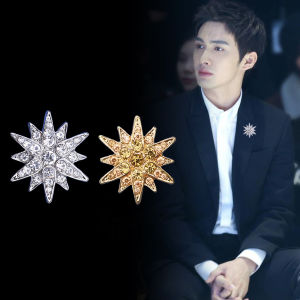 Delicate Star Zircon Rhinestones Brooch for Men Women Simple Formal Buckle Pin Brooch Banquet Suits Dresses Shirt Accessories