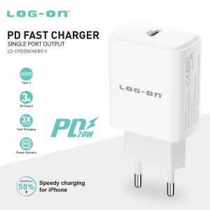 Batok Log on PD20W Charger Usb C 3.0A Support 20W Fast Charging / 3.0 Quick Charger / 4.0 Power Delivery Original - 1 Tahun Garansi