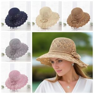 SOTOP Bowknot Women Sunscreen Hats Breathable Wide Brim Summer Beach Hats Sweet Korean Large Brimmed Bucket Hats Fisherman