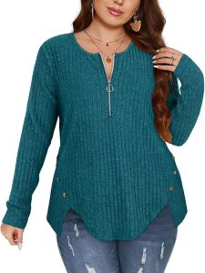 Cucuchy Style  Womens Plus Size Knitted Sweater Casual  V  Collared Long Sleeve Top Lightweight Shirt