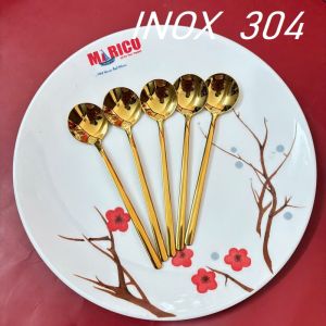 Thìa Vàng Inox 304 Muỗng Mini 13.5cm Đầu TRÒN Thép Không Rỉ Mạ Titan Vàng Thìa Cà Phê Trà Kem Ăn Chè