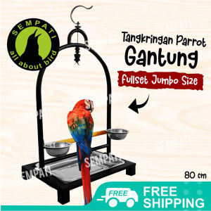 SEMPATI Tangkringan Burung Parrot Tangkringan Besi Gantung Fullset Plus Tatakan Cepuk Wadah Pakan Tangkringan Burung Nuri Paruh Bengkok Parkit Beo Kakak Tua Sunconure
