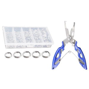 201Pcs Metal Double Snap Lure Connectors with Fishing Plier Fishing Split Rings Saltwater Fishing Tackle