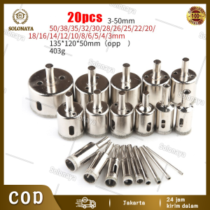 20PCS set Set Mata Bor Kaca Keramik Granit Marmer Batu Porselen Diamond HSS Holesaw Pelubang 3mm - 50mm