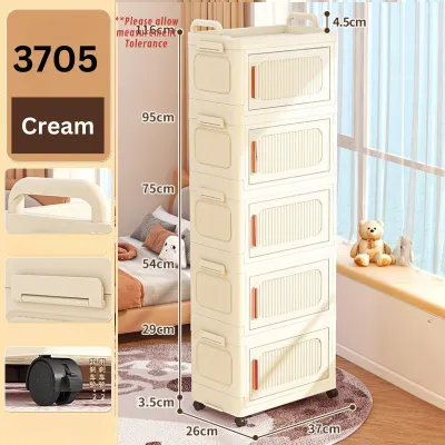 Multipurpose Foldable Storage Box Cabinet Trolley Rack Household Living Room Toys Snacks with wheel-SG Ready Stock