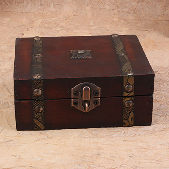 Vintage Wooden Treasure Chest Storage Box Lock Organizer Case Foldable