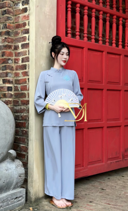 Pháp phục đi lễ, đồ lam đi chùa truyền thống thêu chữ An