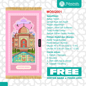 Sejadah Anak Custom Nama Desain Modern - Mihrimah - Motif Taman Rumbai/Tempat ibadah - Anti Slip