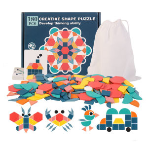 [SG STOCKS] 180 Pieces Montessori Morandi Wooden Shape Puzzle (24 Design Card / Early Geometry Pattern Block Creativity)