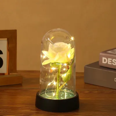 Bunga Mawar Gift Lampu Meja Hias LED Mawar Eternal Flower Dome Warm White 15cm