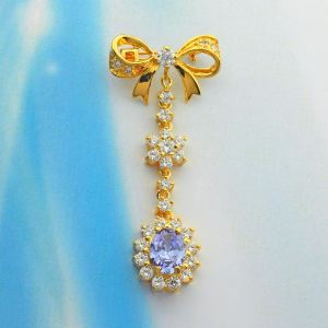 KERONGSANG TUDUNG Ribbon Saduran Emas 24K Permata Putih dan Purple Zhulian