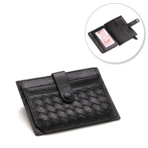 Leather Weave Design Anti-Theft Card Holder for Women and Men with Card Slots and ID Window