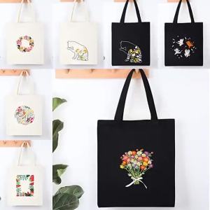 SG STOCK DIY Embroidered Canvas Tote Bag Kit Beginner Friendly Embroidery Set Eco-Friendly Reusable Shopping Bag