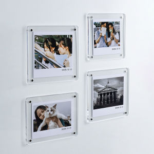 4/5 inch Photo Frame Transparent Acrylic Photo Frame Magnetic Fridge Sticker Stand Ticket Stub Card Commemorative Storage Holder Home Decoration