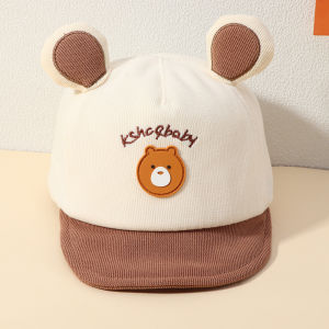 Maossuyi Korean Cartoon Bear Baby Cap Cute Letter Embroidered Sunscreen Ear Boys Girls Baseball Cap Soft Brim Kids Caps Hats