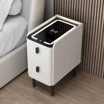 Dual drawer intelligent multifunctional fingerprint lock solid wood bedside table with wireless charger