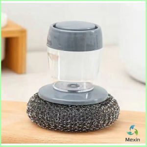 Mexin  ฝอยขัดหม้อสแตนเลส ขัดกะทะ ที่จับสามารถใส่น้ำยาล้างจานได้   Dishwashing brush